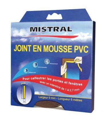 Joint Adhésif Mousse PVC 9 mm X 3 mm X 6 m Marron - Mistral