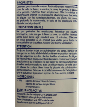 Anti moisissures dissolvant chlore actif
