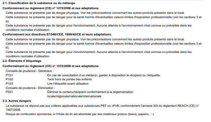 Fiche de Données de Sécurité Huile de Lin Onyx